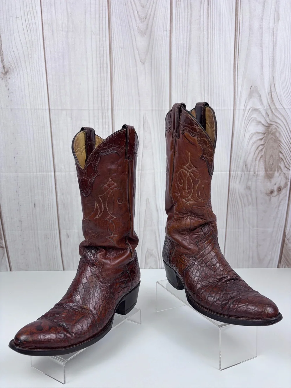 Vintage Justin Boots Exotic Alligator Belly Leather Western Cowboy Brown Size 8D - Picture 4 of 16